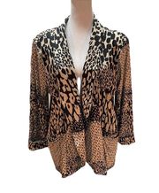 Tan & Black Animal Print Open Front 3/4 Sleeves Cardigan Size PL