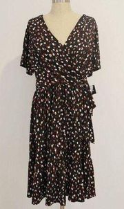 Robbie Bee Plus Size Faux-Wrap Dress Black WineTaupe 1X