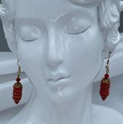 Antique Victorian earrings with vintage Swarovski cherry red glass