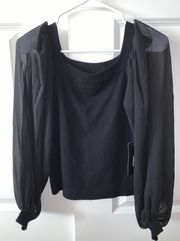 Black  Top With Puffy Sleeves