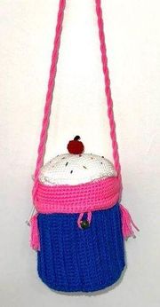 NEW CUTE Hand Knitted Crochet Cupcake Basket Crossbody Shoulder Bag Kawaii Anime