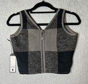 La Bella Roc Rocawear Vest Womens Small Grey Plaid Zippered Back Knit Preppy NEW