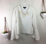Karen Kane ivory bell sleeve beaded blouse