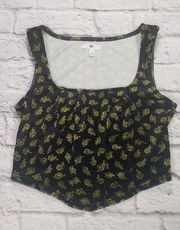 BP. Womens Crop Tank Top Black Bella Rose Floral Sleeveless Square Neck Size S