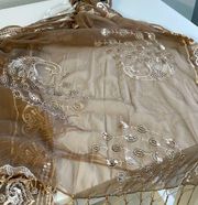 New Ellen,Tracy semi sheer embroidered and sequin peacocks scarf, mocha color