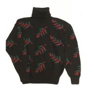 VTG Head Black Holiday Merlot/Green Holly Leaves Wool Turtleneck Sweater Sz M