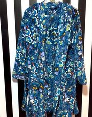 Vera Bradley Plush Hooded Robe EUC Blue Floral Large /Extra Large Woman’s 14/16