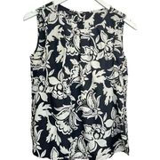 Talbots Petite Sleeveless Silk Top Black White Size 6P Floral Pullover Blouse