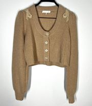 NEW Loveshackfancy Sz XS Branton Cashmere Cropped Cardigan Sweater in Camel Tan