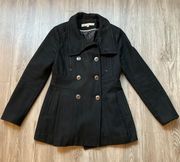 Kenneth Cole Wool Blend Black Double Breast Peplum Peacoat Size 4