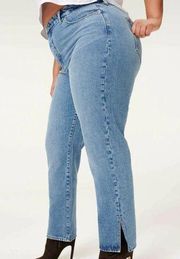 Good American Good Boy Jeans High Rise Split Hem Blue941 Women's Size 14 32