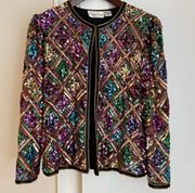 Vintage  Sequin 100% Silk Jacket Size Large Petite Taylor Swift