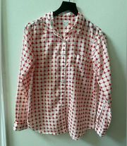 long sleeve button down, white/red, ladies size small