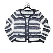 Olivia Sky Womens Petite Large Black Ivory Striped Eyelash Cardigan Sweater