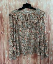 Sonoma Beige Ditsy Floral Ruffle Blouse