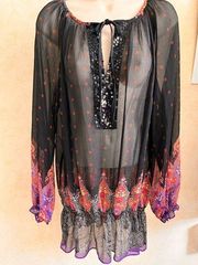 Sunny Leigh Ladies Size Large Sheer Blouse with Elastic Waist