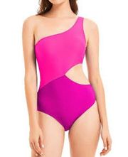 One Shoulder One Piece Bathing Swimsuit Cutout Pink Purple Large