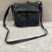 Vince Camuto Leather Black Crossbody Fold Over Flap Zipper Adjustable Strap