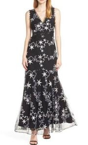 Black Star Embroidered Astra  Cocktail Maxi Dress