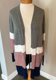 Hem & Thread Colorblock Long Sleeve Open Front Cardigan Women’s Size Medium