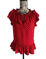 MISA Red Ruffle Trim Blouse Top Size Medium