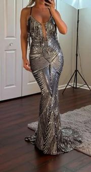 Gorgeous Silver And Black Sequin Formal Dress 