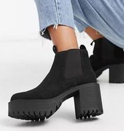 ASOS Truffle Collection chunky heeled chelsea boots in black size 8