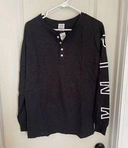 Victoria's Secret PINK Long Sleeve Campus Henley NEW Size XS Black