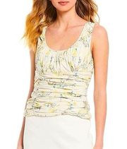 NWT Antonio Melani Clementine Tank Top Yellow White Floral Scoop Neck