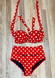 Woman’s Red and white polka dot bikini high waisted size Medium Apollo Swim