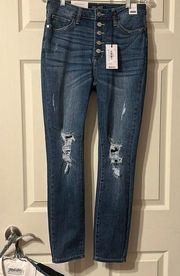 NWT Judy Blue Button Fly Distressed High Waisted Skinny Jeans 9/29