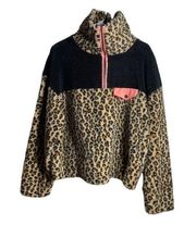 BP Women's XXS Tan Dale Big Spot Leopard Fleece Pullover