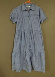 Speed Limit Blue And White Checkered Tiered Long Button Up Dress Size XL