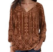 Johnny Was heavily embroidered velvet Althea peasant blouse NWT RARE