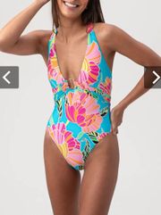 POPPY BELTED PLUNGE ONE PIECE SWIMSUIT