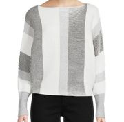 Philosophy Black White Striped Ribbed Boatneck Dolman Sleeve Stretch Sweater 1X