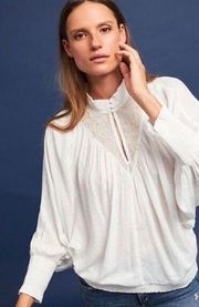 Anthropologie  Feather Bone Edda High neck Gauzy Batwing Blouse Ivory Size Small