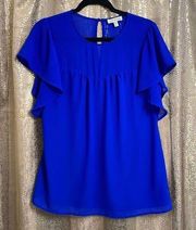 Faith & Joy royal blue flutter sleeve chiffon blouse, size S, oversized