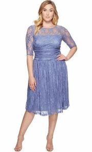 NEW Authentic Plus Size Kiyonna Luna Lace Dress in Slate Blue Sz 4 Sash Stretchy