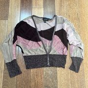 Bebe | Metallic Knit Sweater Cardigan Medium Brown Pink