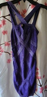 NWOT Wow Couture Purple Shimmering Sparkle Crisscross Bandage Dress Size Small