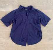 club monaco navy blue button henley collared shirt
