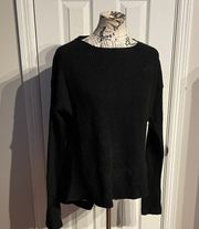 Asymmetrical Vintage y2k Chunky Knit Avant-garden High Low hem Ribbed Whimsygoth Coastal Masc Edgy baggy loose fit minimalist Crew Neck Long Sleeve Unisex Black Sweater Medium