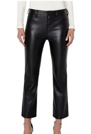 NWT Liverpool Hannah Crop Flare Black Faux Leather Pants High Rise Size 12 / 31