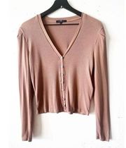 7 For All Mankind Brown Long Sleeve Ribbed Cardigan Sweater Women's Size L