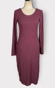 Chaser Purple Ribbed Long Sleeve Scoop Back Midi Dress Women's Size Small NWT