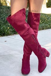 Wine Colored Over The Knee Boots