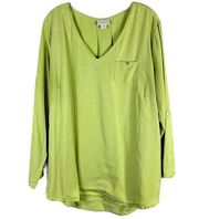 Soft Surroundings Plus Size 1X Top Light Green V Neck Pearl Button Lyocell 1618