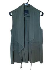 Utilitarian Army Green Vest Shall Collar Wrap Tie Sleeveless, Small