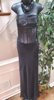 Montage Collection for Mon Cheri Black Sateen Evening Long Dress Size 8.